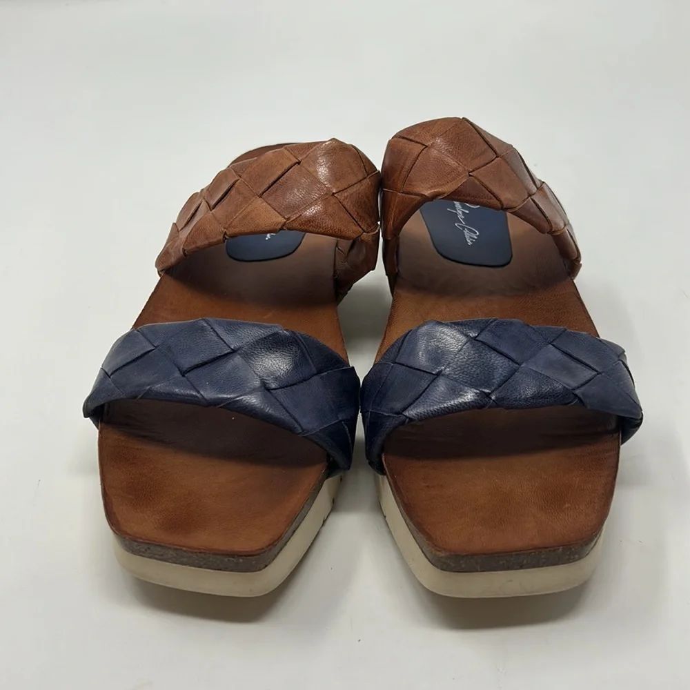 Penelope Collection Blue & Brown Slip-On Small Platform Sandals EU Size 39